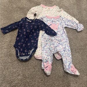 Newborn baby girl zip onsie bundle